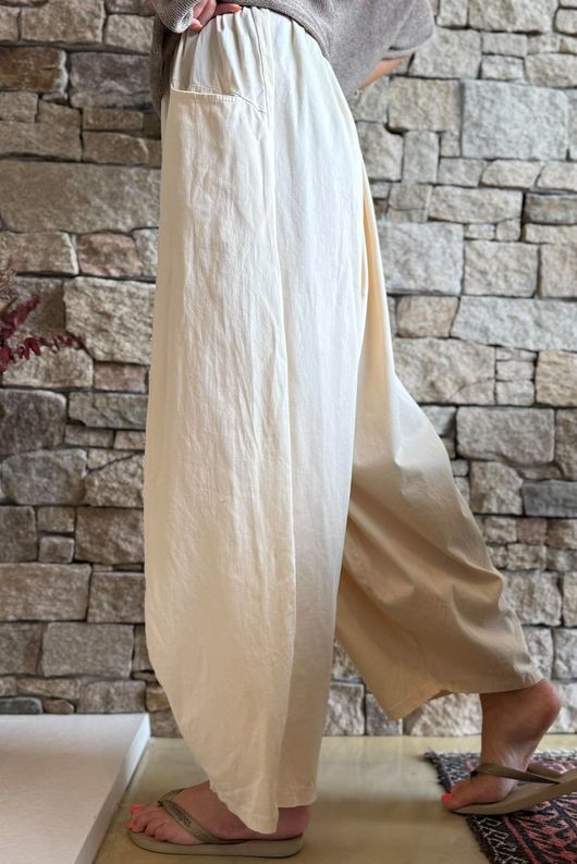Inga Stretch Poplin Cotton Barrel Pant Panna Cotta